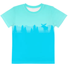 Load image into Gallery viewer, Kids Crew Neck T-shirt Aqua Medium Blue Moose Silhouette