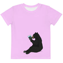 Load image into Gallery viewer, Kids Crew Neck T-shirt Bright Pink Bear With iPad
