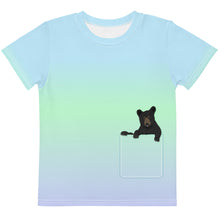 Load image into Gallery viewer, Kids Crew Neck T-shirt Blue Lime Green Periwinkle Bear In Pocket