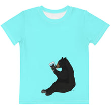 Load image into Gallery viewer, Kids Crew Neck T-shirt Aqua Bear With iPad