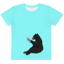 Load image into Gallery viewer, Kids Crew Neck T-shirt Aqua Bear Reading