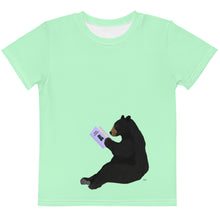 Load image into Gallery viewer, Kids Crew Neck T-shirt Lime Green Bear Reading