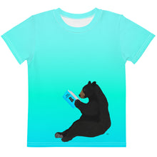 Load image into Gallery viewer, Kids Crew Neck T-shirt Aqua Green Blue Bear Reading