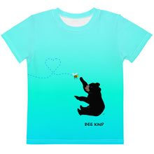 Load image into Gallery viewer, Kids Crew Neck T-shirt Aqua Green Blue Bee Kind