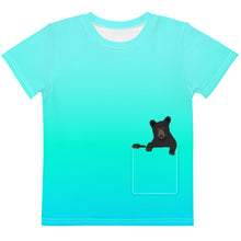 Load image into Gallery viewer, Kids Crew Neck T-shirt Aqua Green Blue Bear In Pocket