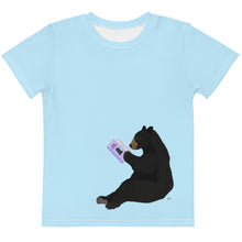 Load image into Gallery viewer, Kids Crew Neck T-shirt Light Blue Bear Reading