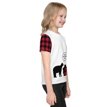 Load image into Gallery viewer, Kids Crew Neck T-shirt Red Plaid Time For A Bear Hug