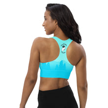 Load image into Gallery viewer, Longline Sports Bra Aqua Blue Moose Silhouette