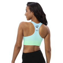 Load image into Gallery viewer, Longline Sports Bra Blue Green Periwinkle Moose Silhouette