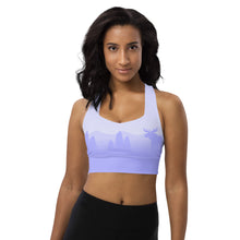 Load image into Gallery viewer, Longline Sports Bra Periwinkle Moose Silhouette