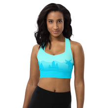 Load image into Gallery viewer, Longline Sports Bra Aqua Blue Moose Silhouette