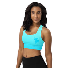 Load image into Gallery viewer, Longline Sports Bra Aqua Blue Gradient Moose Silhouette