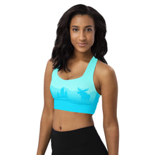 Load image into Gallery viewer, Longline Sports Bra Aqua Blue Moose Silhouette