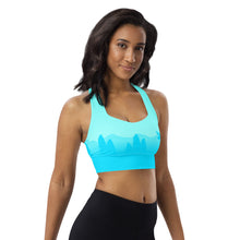 Load image into Gallery viewer, Longline Sports Bra Aqua Blue Moose Silhouette