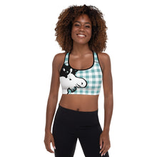 Load image into Gallery viewer, Padded Sports Bra Aqua Plaid Moose