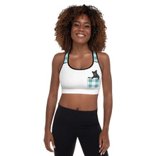 Load image into Gallery viewer, Padded Sports Bra Aqua Plaid Bear In Pocket