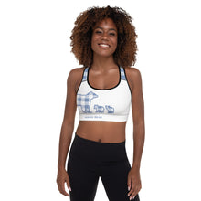 Load image into Gallery viewer, Padded Sports Bra Blue Plaid Mama Bear Two Cubs