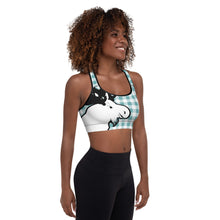 Load image into Gallery viewer, Padded Sports Bra Aqua Plaid Moose