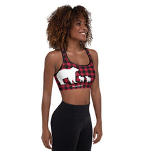 Load image into Gallery viewer, Padded Sports Bra Red Plaid Mama Bear Two Cubs