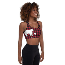 Load image into Gallery viewer, Padded Sports Bra Red Plaid Mama Bear One Cub