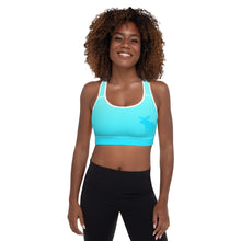 Load image into Gallery viewer, Padded Sports Bra Aqua Blue Gradient Moose Silhouette