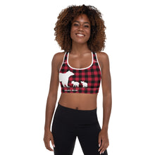 Load image into Gallery viewer, Padded Sports Bra Red Plaid Mama Bear Two Cubs