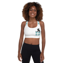 Load image into Gallery viewer, Padded Sports Bra Aqua Plaid Bear In Pocket