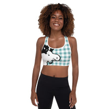 Load image into Gallery viewer, Padded Sports Bra Aqua Plaid Moose