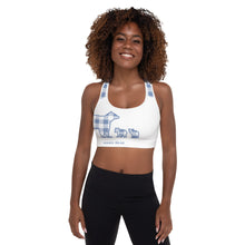 Load image into Gallery viewer, Padded Sports Bra Blue Plaid Mama Bear Two Cubs