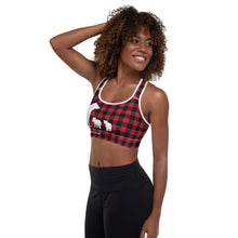 Load image into Gallery viewer, Padded Sports Bra Red Plaid Mama Bear Two Cubs