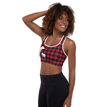 Load image into Gallery viewer, Padded Sports Bra Red Plaid Mama Bear One Cub