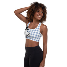Load image into Gallery viewer, Padded Sports Bra Blue Plaid Moose
