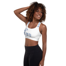 Load image into Gallery viewer, Padded Sports Bra Blue Plaid Mama Bear Two Cubs