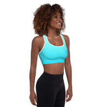 Load image into Gallery viewer, Padded Sports Bra Aqua Blue Gradient Moose Silhouette
