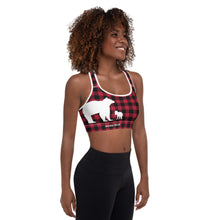 Load image into Gallery viewer, Padded Sports Bra Red Plaid Mama Bear One Cub