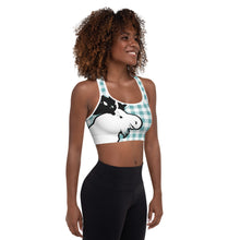 Load image into Gallery viewer, Padded Sports Bra Aqua Plaid Moose