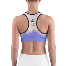 Load image into Gallery viewer, Sports Bra Purple Yellow Sky Moose Silhouette