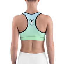 Load image into Gallery viewer, Sports Bra Blue Lime Green Periwinkle Moose Silhouette