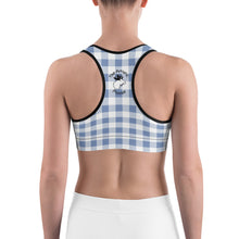 Load image into Gallery viewer, Sports Bra Blue Plaid Mama Bear Two Cubs