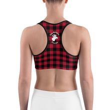 Load image into Gallery viewer, Sports Bra Red Plaid Mama Bear Two Cubs