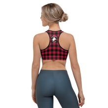 Load image into Gallery viewer, Sports Bra White Front Red Plaid Mama Bear Two Cubs