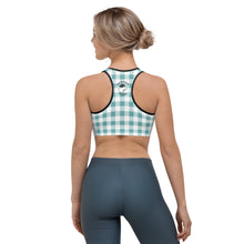 Load image into Gallery viewer, Sports Bra Aqua Plaid Mama Two Cubs
