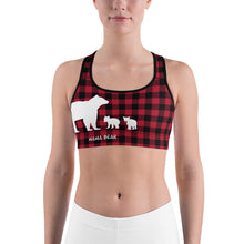 Load image into Gallery viewer, Sports Bra Red Plaid Mama Bear Two Cubs
