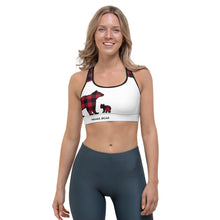 Load image into Gallery viewer, Sports Bra Red Plaid White Front Red Plaid Mama Bear One Cub