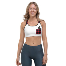 Load image into Gallery viewer, Sports Bra White Front Red Plaid Bear In Pocket