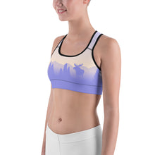 Load image into Gallery viewer, Sports Bra Purple Yellow Sky Moose Silhouette
