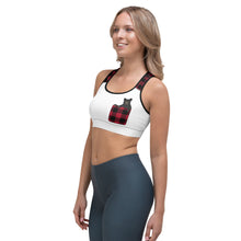 Load image into Gallery viewer, Sports Bra White Front Red Plaid Bear In Pocket