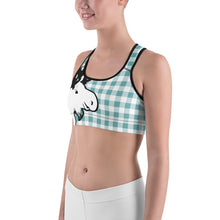 Load image into Gallery viewer, Sports Bra Aqua Plaid Moose