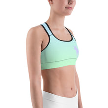 Load image into Gallery viewer, Sports Bra Blue Lime Green Periwinkle Moose Silhouette