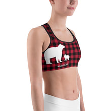 Load image into Gallery viewer, Sports Bra Red Plaid Mama Bear One Cub